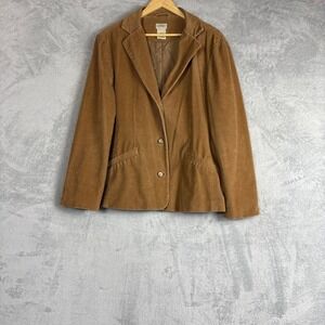 LL Bean Womens Corduroy Blazer Jacket Tan Brown Cotton Stretch Size 14 Regular